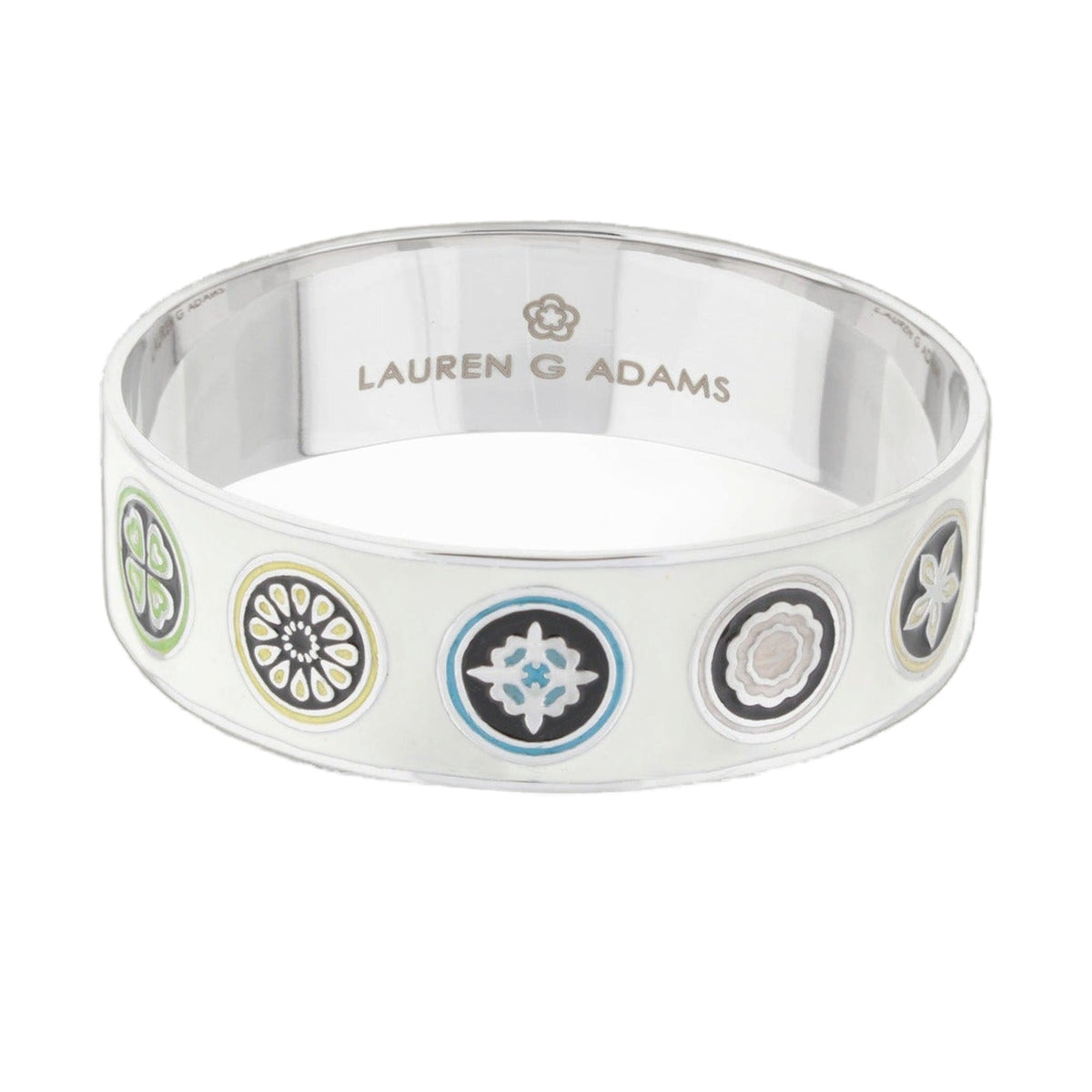 Modern Art Slip-On Bangle in silver-tone with colorful medallions by Lauren G Adams on Tampa Home & Garden Store
