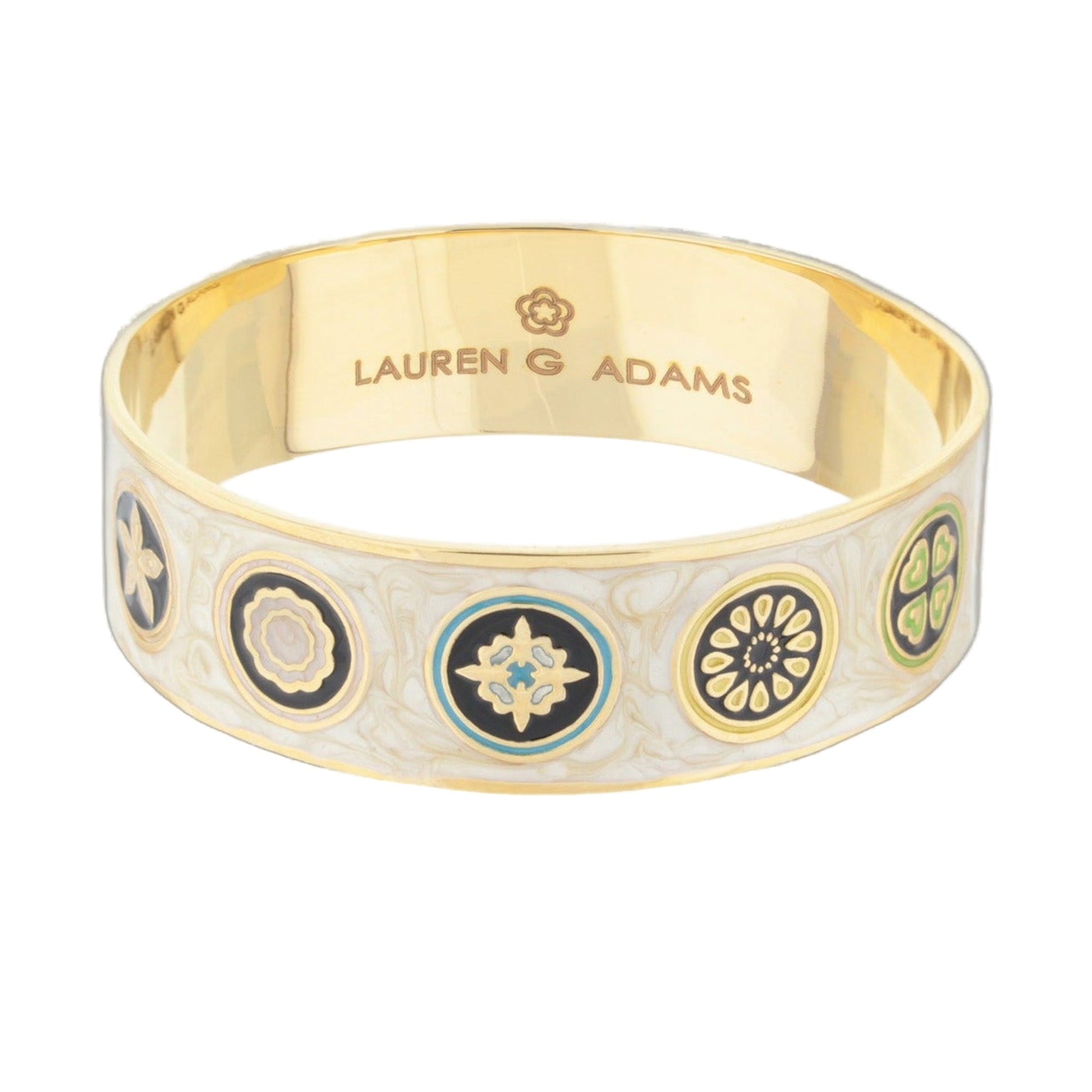 Modern Art Slip-On Bangle bracelet gold-tone with colorful circular medallions by Lauren G Adams on Tampa Home & Garden Store