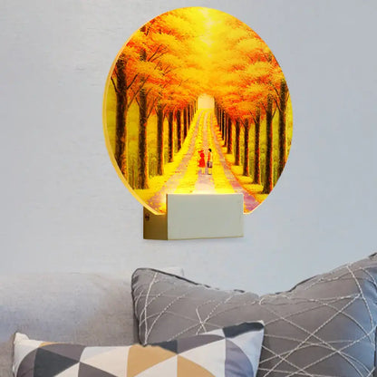 Yellow LED Wall Mounted Lamp: Modern Autumn Avenue Acrylic Mural Light with White Arm