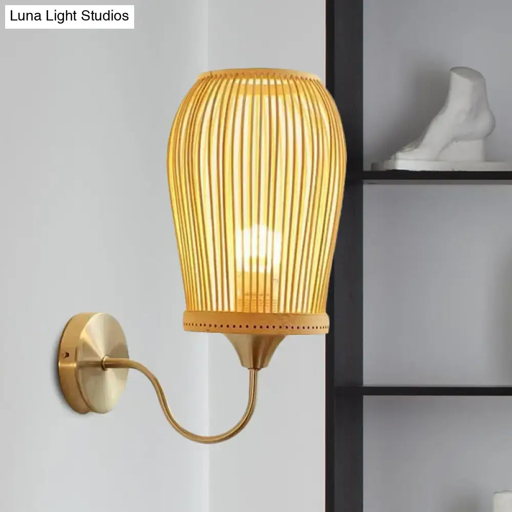 Bamboo Cage Wall Sconce with gold brass finish and bamboo slat shade by Decorbites on Tampa Home & Garden Store