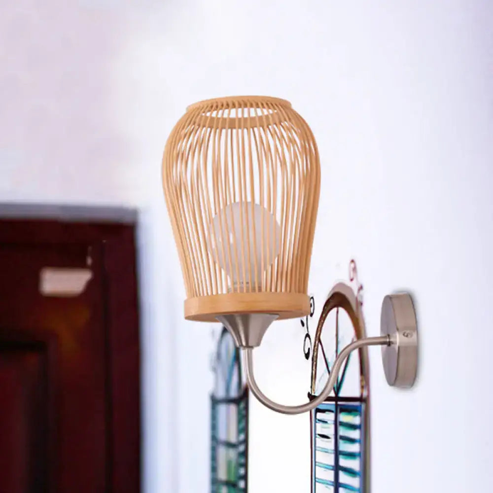 Bamboo Cage Wall Sconce by Decorbites, natural bamboo cage shade with bulb, wall mounted on Tampa Home & Garden Store