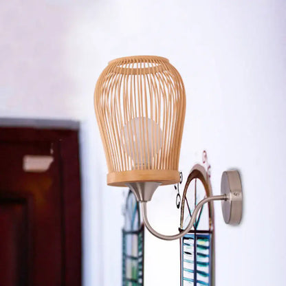 Bamboo Cage Wall Sconce by Decorbites, natural bamboo cage shade with bulb, wall mounted on Tampa Home & Garden Store