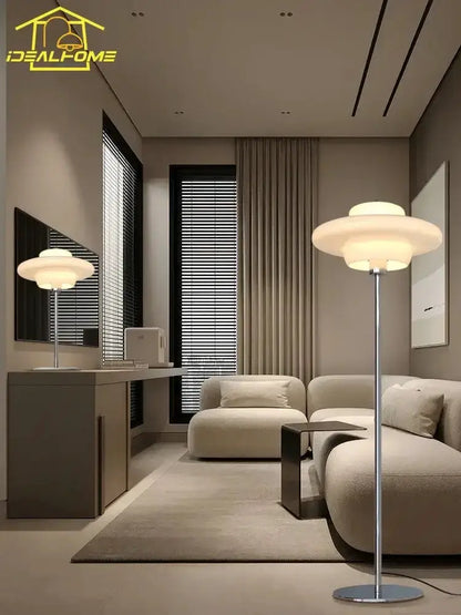 Cream Glass Bauhaus Floor Lamp for Living Room