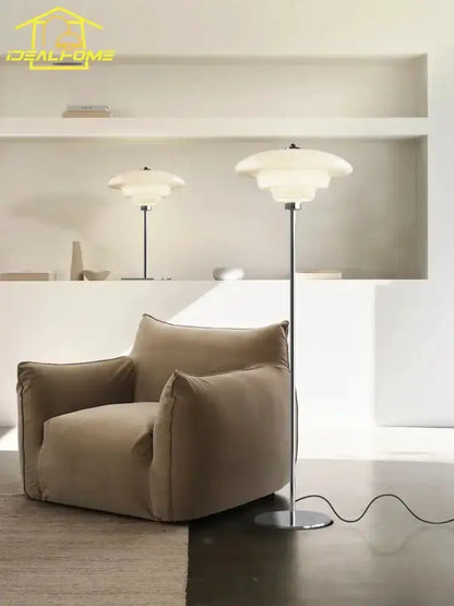 Cream Glass Bauhaus Floor Lamp for Living Room