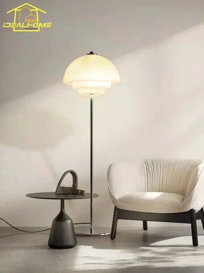 Cream Glass Bauhaus Floor Lamp for Living Room