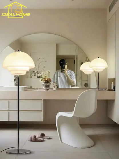 Cream Glass Bauhaus Floor Lamp for Living Room