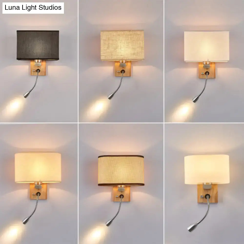 Beige Fabric Reading Lamp with wooden wall mount; six color options shown on Tampa Home & Garden Store
