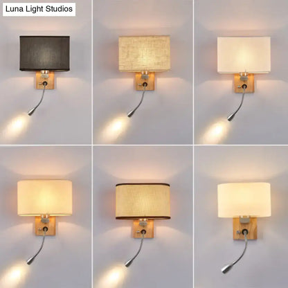 Beige Fabric Reading Lamp with wooden wall mount; six color options shown on Tampa Home & Garden Store
