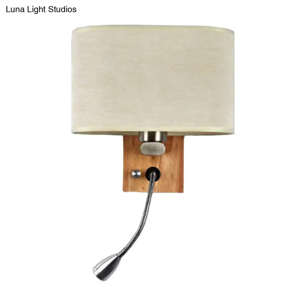 Beige fabric reading lamp with wooden wall mount and metal neck Decorbites on Tampa Home & Garden Store