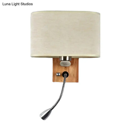 Beige fabric reading lamp with wooden wall mount and metal neck Decorbites on Tampa Home & Garden Store