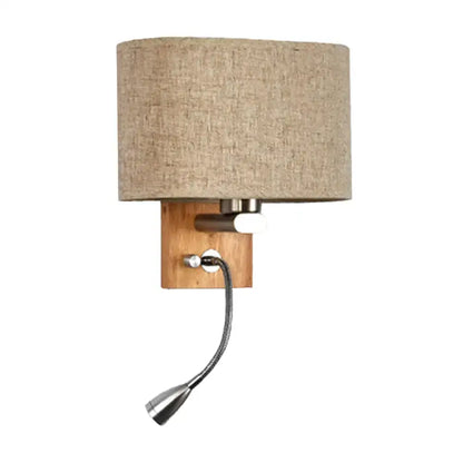 Beige fabric reading lamp with wooden wall mount and adjustable neck Decorbites on Tampa Home & Garden Store