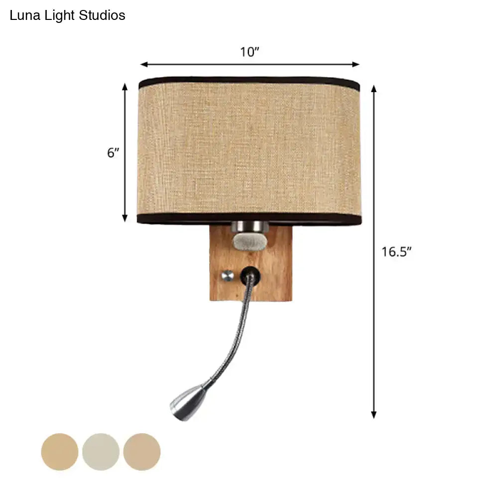 Beige fabric reading lamp wall sconce with wood base and pull cord, 16.5in tall, Decorbites on Tampa Home & Garden Store