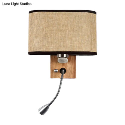 Beige fabric reading lamp with wooden wall mount and flexible metal neck Decorbites on Tampa Home & Garden Store