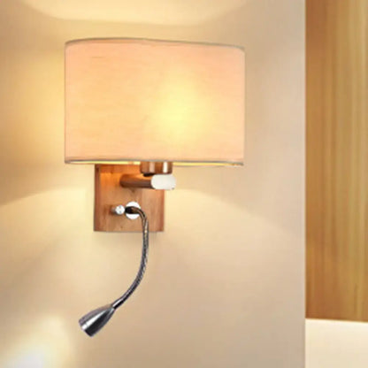 Beige Fabric Reading Lamp wall-mounted on wooden backplate with adjustable neck Decorbites on Tampa Home & Garden Store