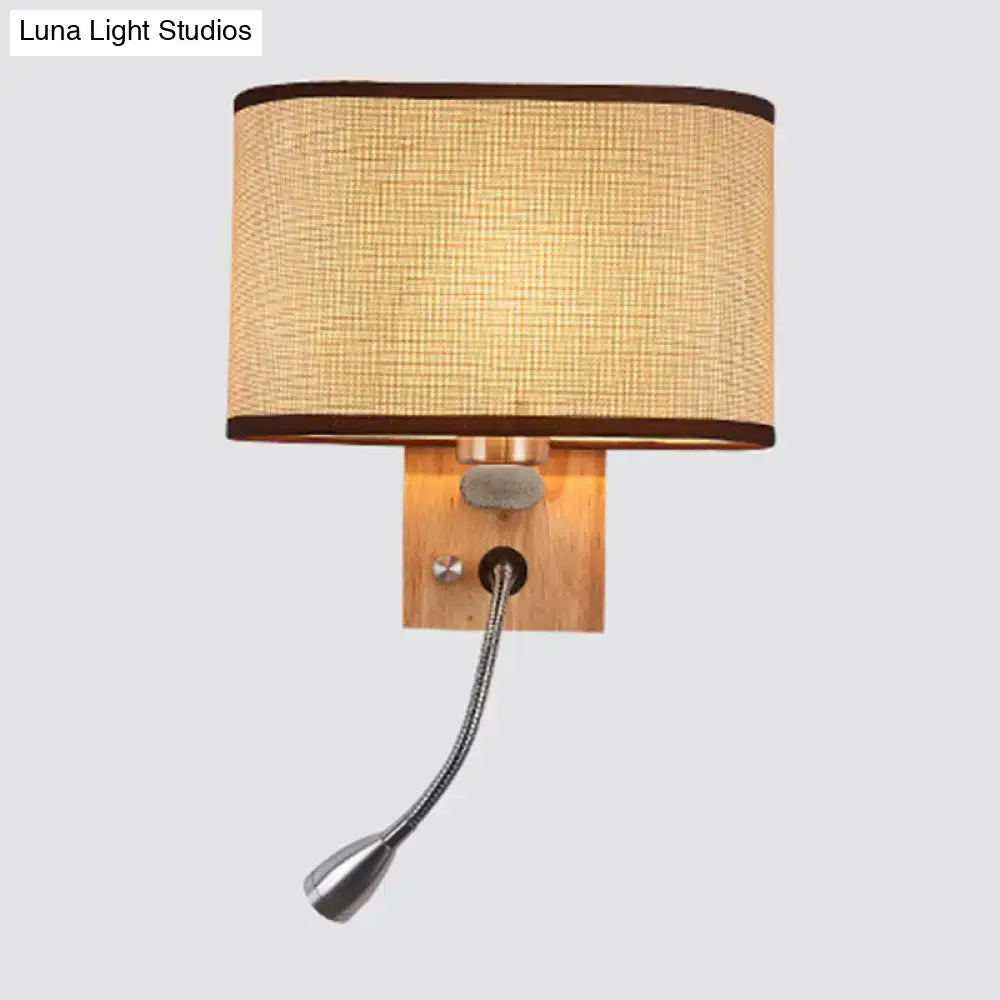 Beige fabric reading lamp mounted on wooden backplate with adjustable metal neck Decorbites on Tampa Home & Garden Store