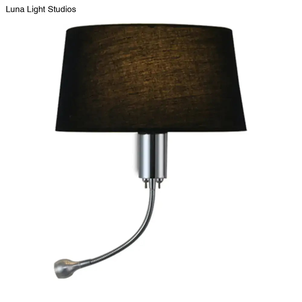 Beige flush wall sconce by Decorbites with curved chrome arm and black shade on Tampa Home & Garden Store