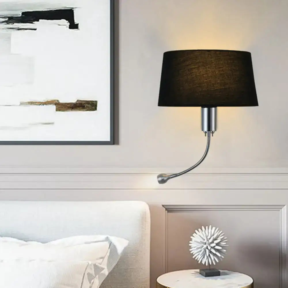Beige flush wall sconce by Decorbites with black fabric shade and curved chrome arm on Tampa Home & Garden Store