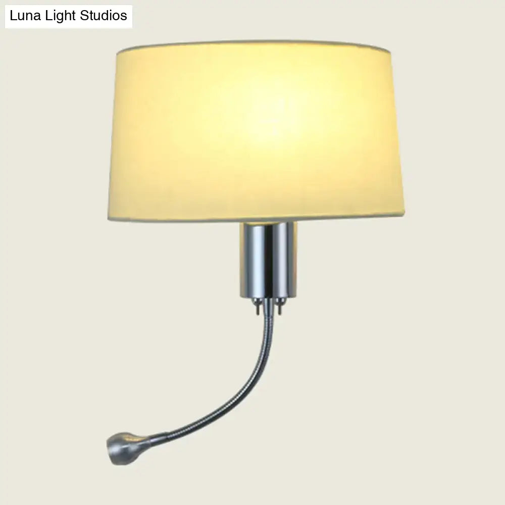 Beige fabric shade flush wall sconce by Decorbites with chrome curved arm on Tampa Home & Garden Store