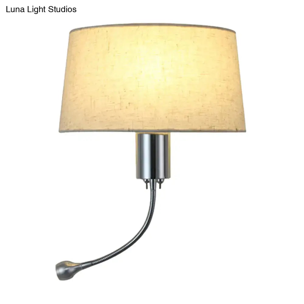 Beige fabric shade flush wall sconce with chrome curved arm by Decorbites on Tampa Home & Garden Store