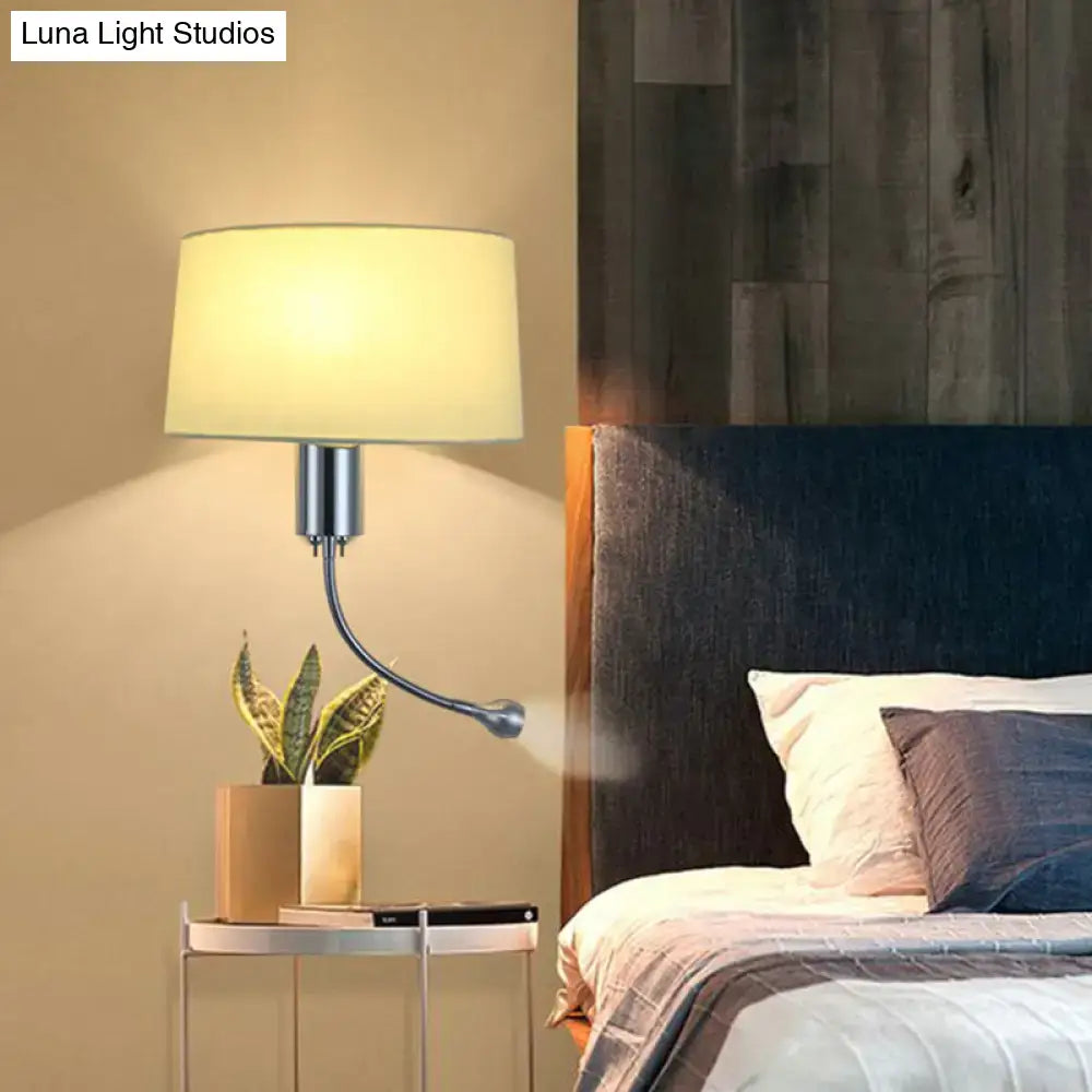 Beige flush wall sconce by Decorbites with curved metal arm and fabric shade on Tampa Home & Garden Store