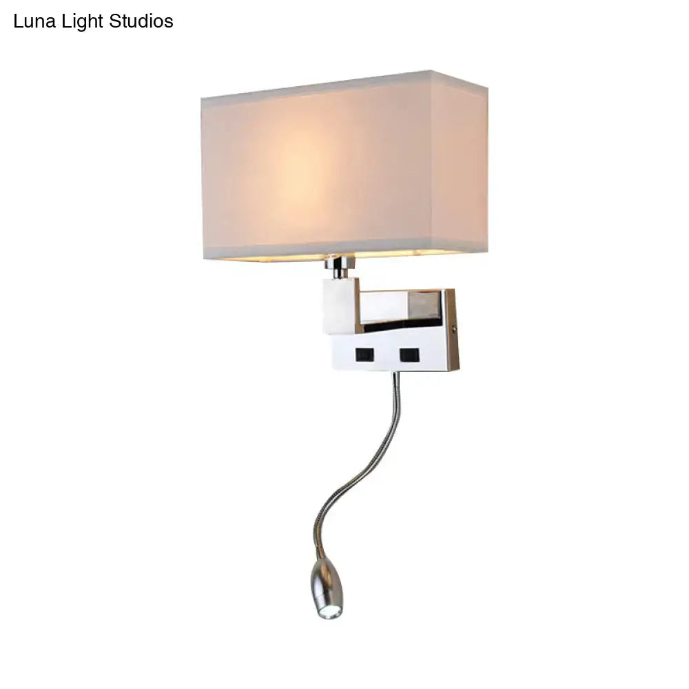 Beige LED wall sconce with rectangular fabric shade and chrome mount, crystal pull chain on Tampa Home & Garden Store