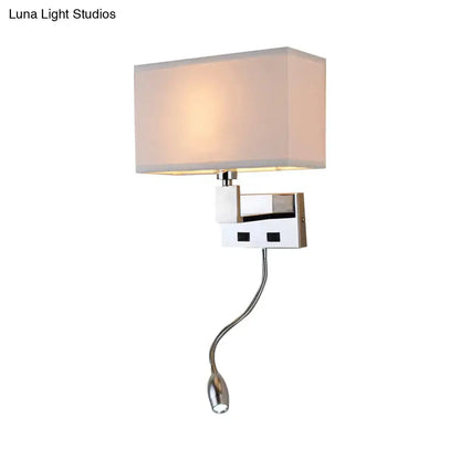 Beige LED wall sconce with rectangular fabric shade and chrome mount, crystal pull chain on Tampa Home & Garden Store