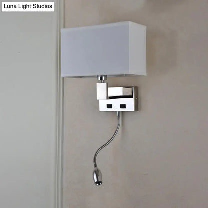 Beige LED wall sconce with white fabric shade and chrome mount on Tampa Home & Garden Store