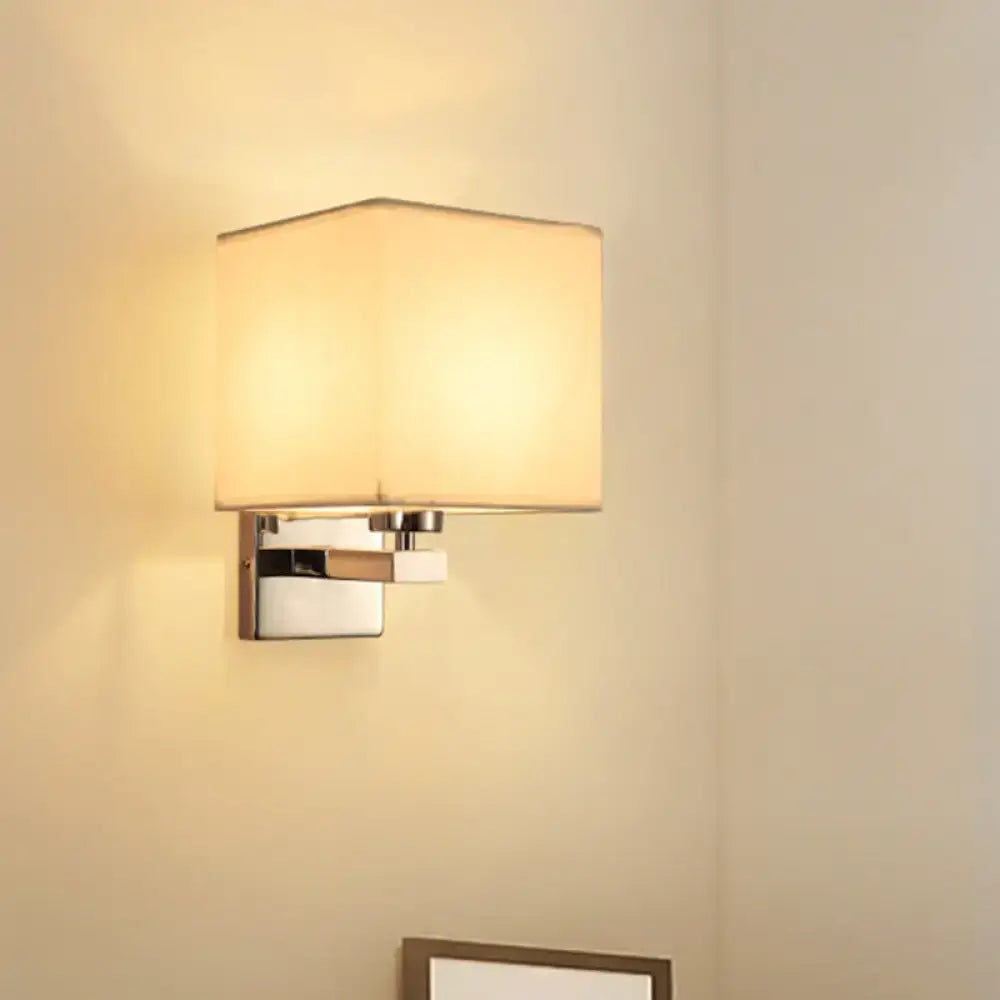 Beige fabric shade sconce by Decorbites, chrome wall mount with square backplate on Tampa Home & Garden Store