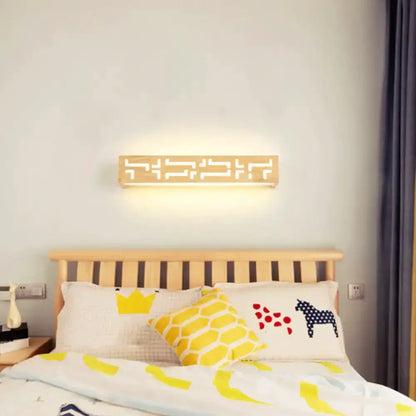 Beige Geometric Wooden Wall Lamp for Bathroom