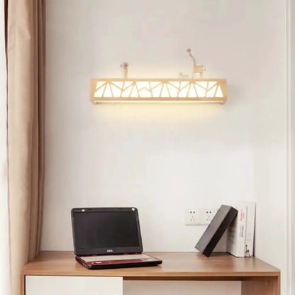 Beige Geometric Wooden Wall Lamp for Bathroom