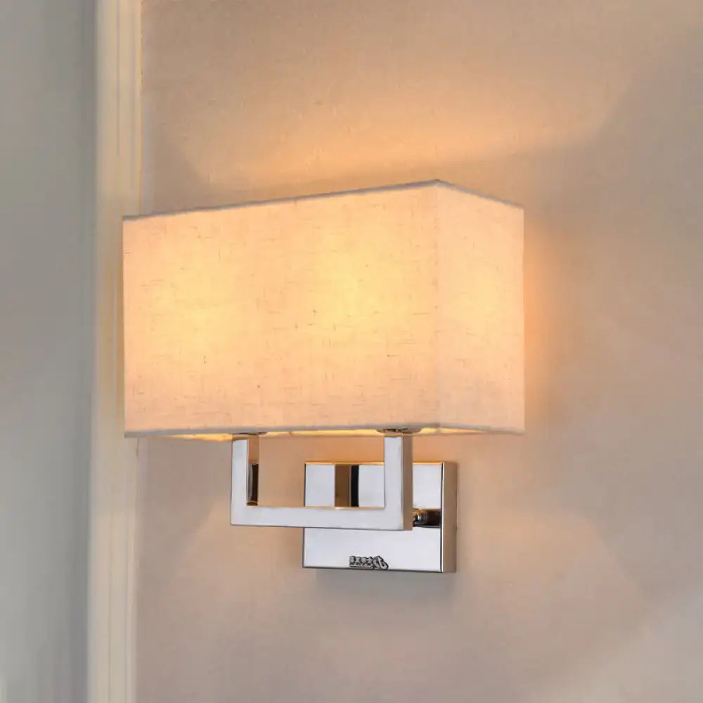 Beige rectangular wall sconce with fabric shade and polished chrome geometric mount Decorbites on Tampa Home & Garden Store