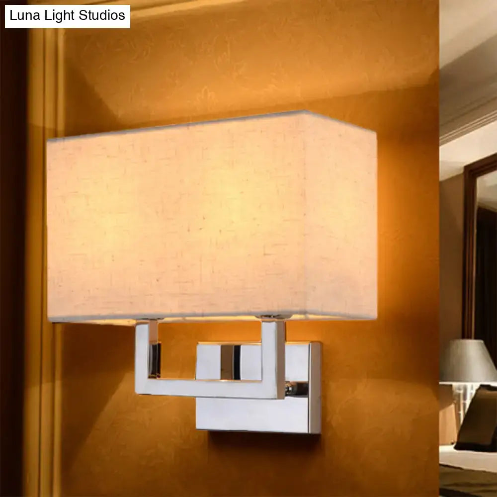 Beige rectangular wall sconce with fabric shade and chrome mount Decorbites Luna Light Studios on Tampa Home & Garden Store