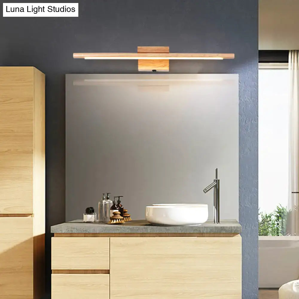 Wooden Nordic LED Vanity Sconce - Stick Shaped Wall Lighting in Beige