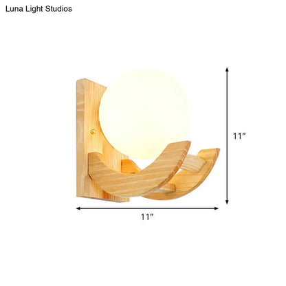 Beige Wood Sconce Light Fixture With Arced Arm