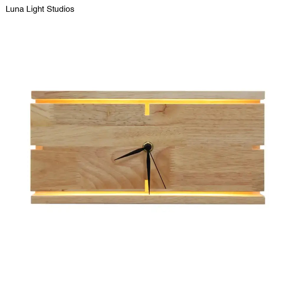 Beige wooden LED wall clock with warm edge-lit glow on Tampa Home & Garden Store