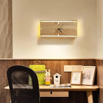 Beige wooden LED wall clock by Decorbites with warm backlight on Tampa Home & Garden Store