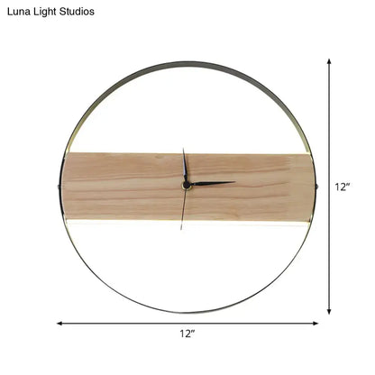 Beige wooden LED wall clock with circular metal frame and wooden center panel Decorbites on Tampa Home & Garden Store