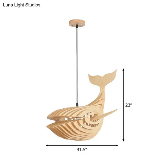 Wooden Kids Whale Pendant Lamp - Modern Hanging Light in Beige, 21.5"/31.5"/39" Wide - Tampa Home & Garden Store