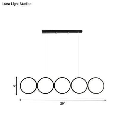 Decorbites modern black 5-ring LED pendant light for dining room hanging island on Tampa Home & Garden Store