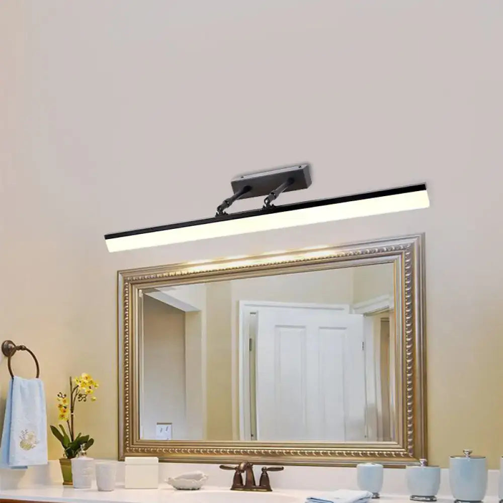 Black LED acrylic shade vanity sconce with bar light above bathroom mirror on Tampa Home & Garden Store