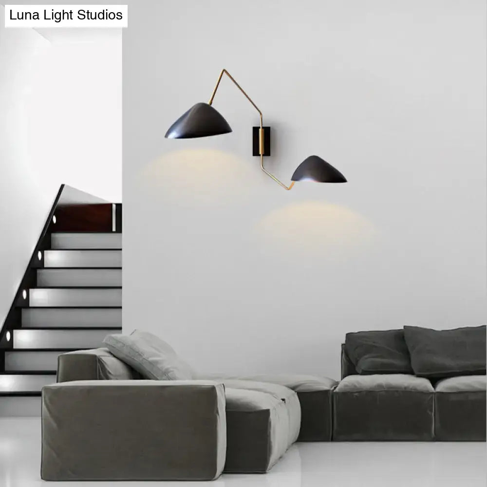Black Duckbill Wall Sconce by Decorbites, dual black dome shades on brass arms, wall-mounted on Tampa Home & Garden Store