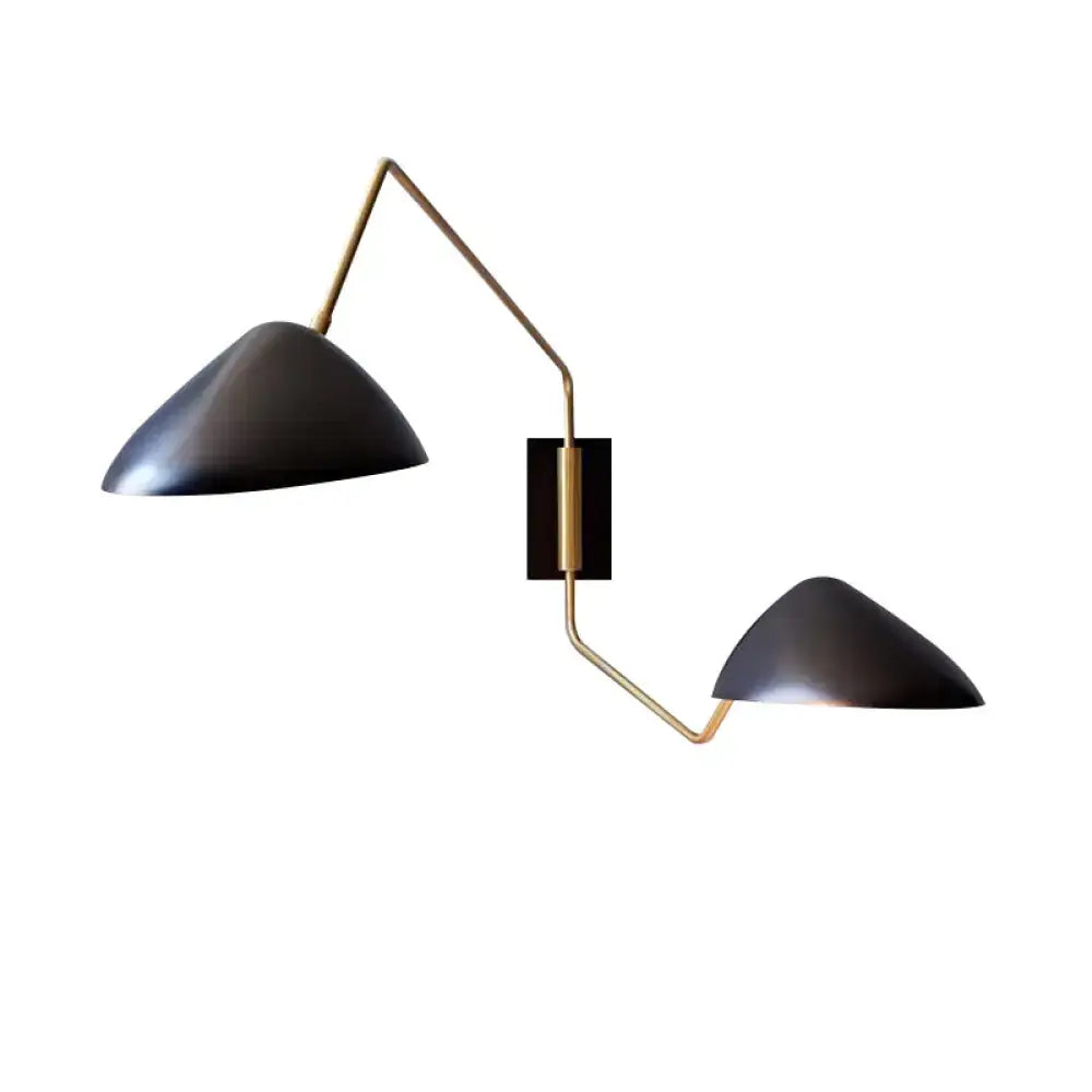 Black Duckbill Wall Sconce by Decorbites with dual black shades and gold arc frame on Tampa Home & Garden Store