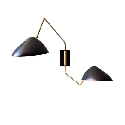 Black Duckbill Wall Sconce by Decorbites with dual black shades and gold arc frame on Tampa Home & Garden Store