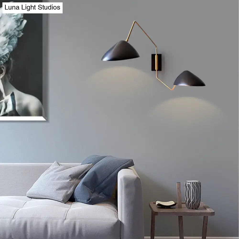 Black Duckbill Wall Sconce by Decorbites, dual black shades with brass arms on wall on Tampa Home & Garden Store