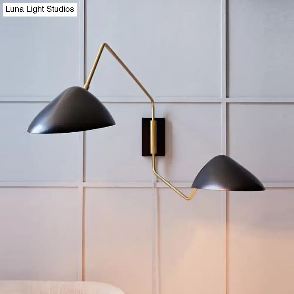 Decorbites Black Duckbill Wall Sconce with dual brass arms and black shades on Tampa Home & Garden Store