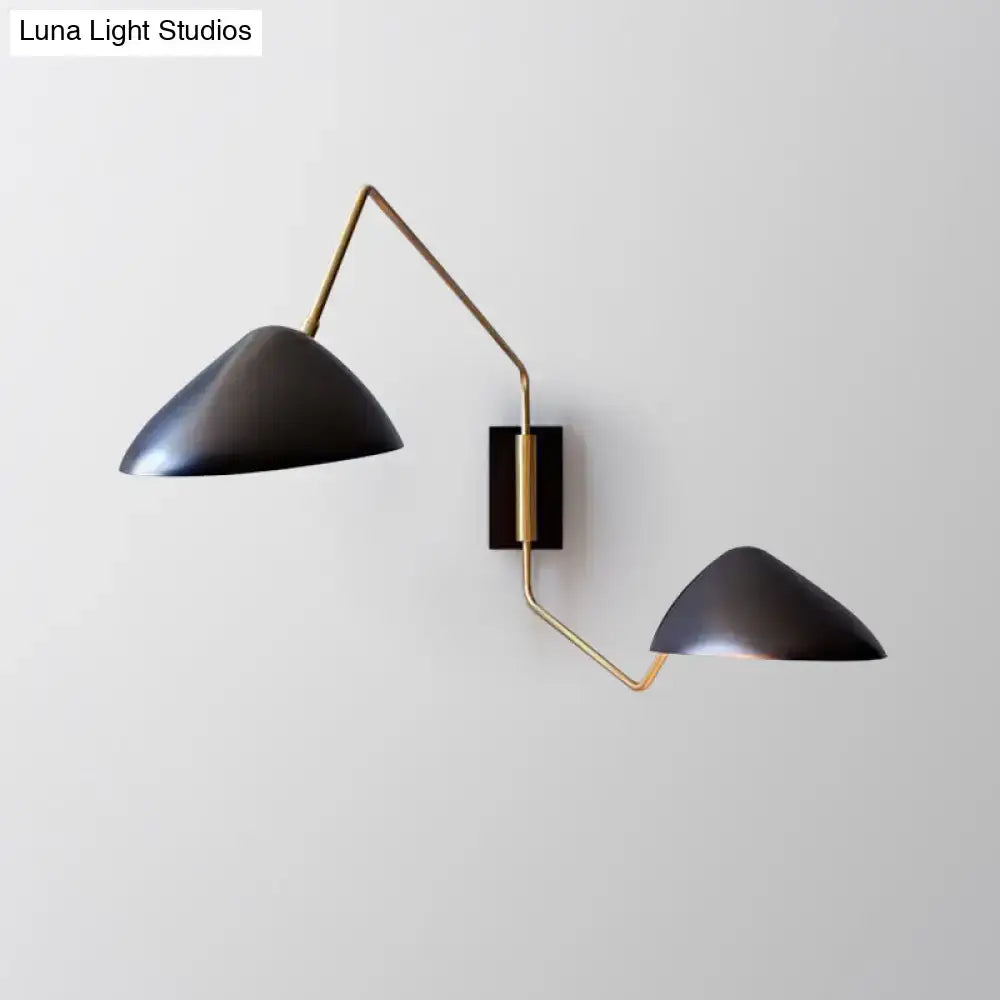 Decorbites Black Duckbill Wall Sconce with dual matte black shades and brass arms on Tampa Home & Garden Store