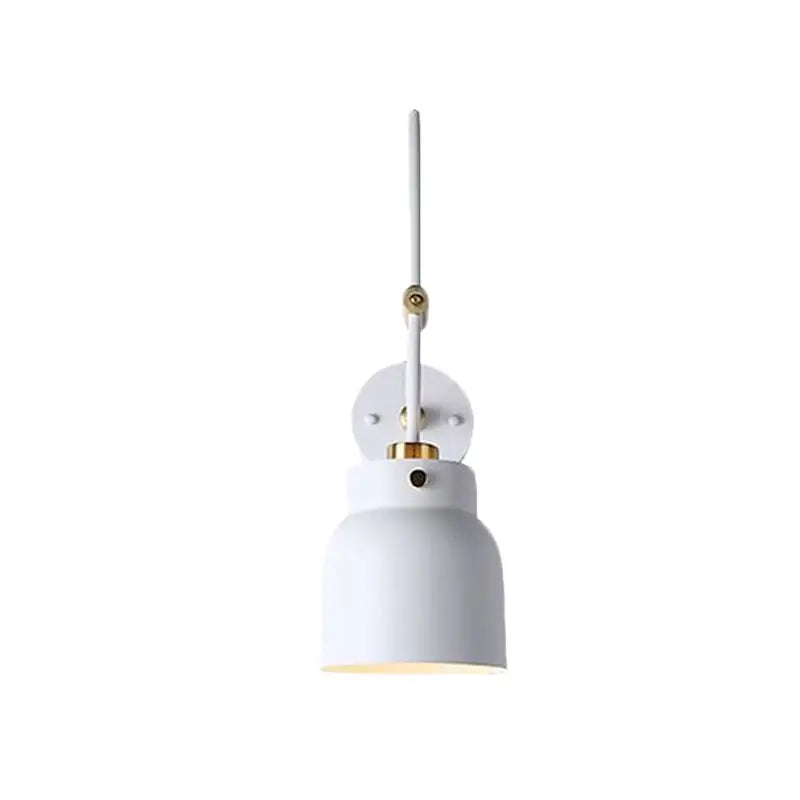Black Brass Adjustable Dual-Voltage Wall Light with white shade and brass hardware on Tampa Home & Garden Store