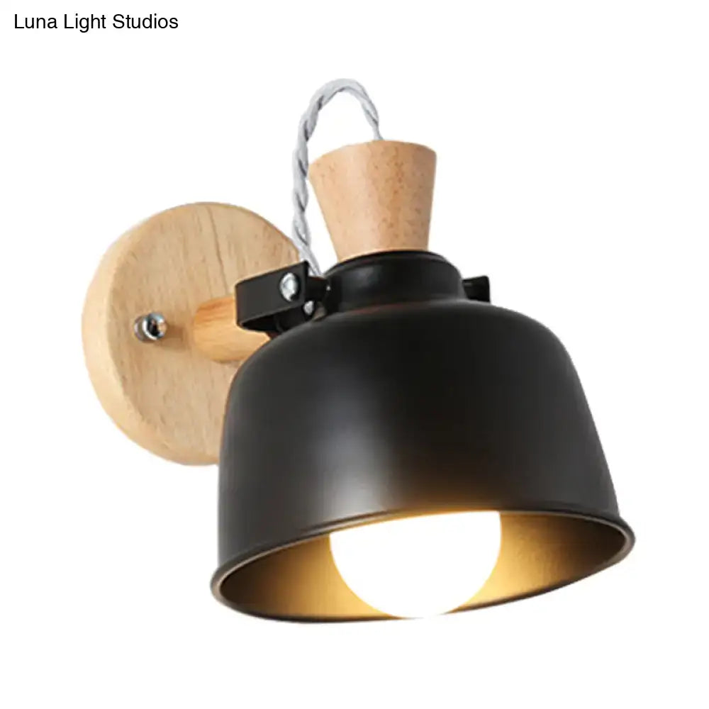 Decorbites Black Brass Wood Sconce; black shade, wood backplate, rope detail, wall mounted on Tampa Home & Garden Store