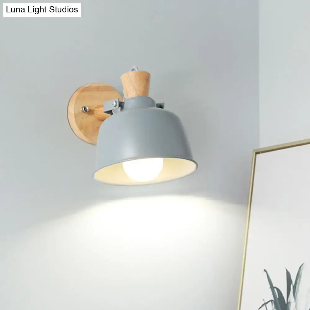 Black Brass Wood Sconce wall light with gray shade and round wood backplate by Decorbites on Tampa Home & Garden Store