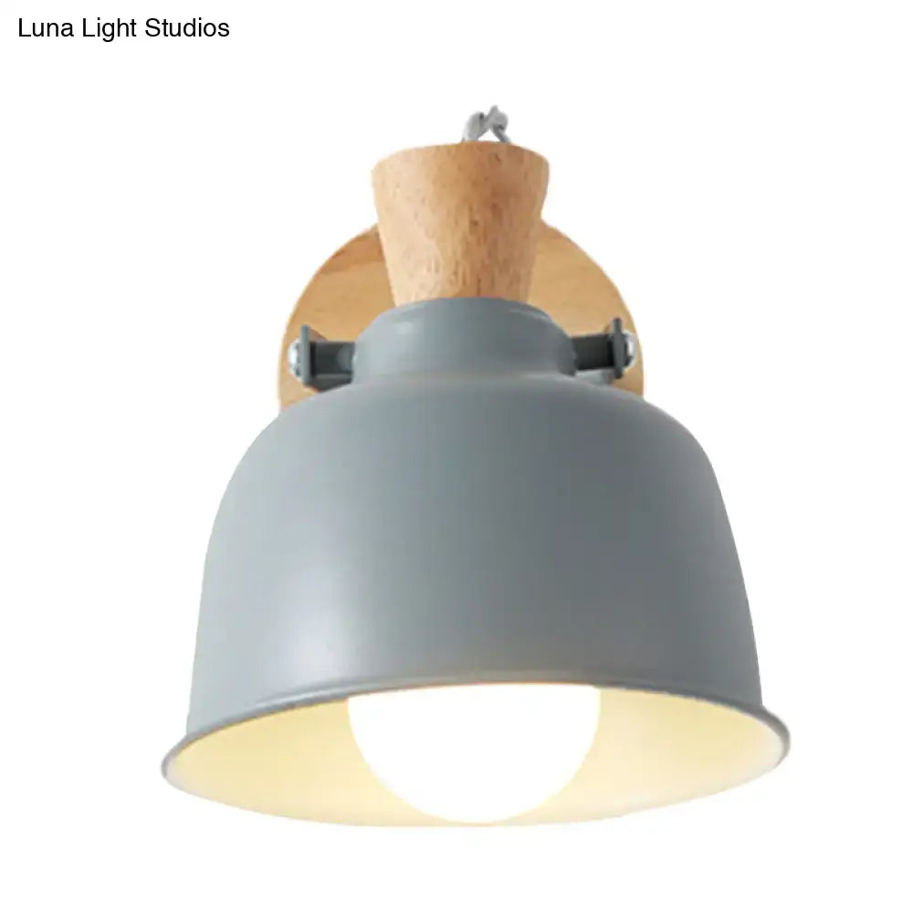 Black Brass Wood Sconce with gray metal shade and natural wood backplate on Tampa Home & Garden Store